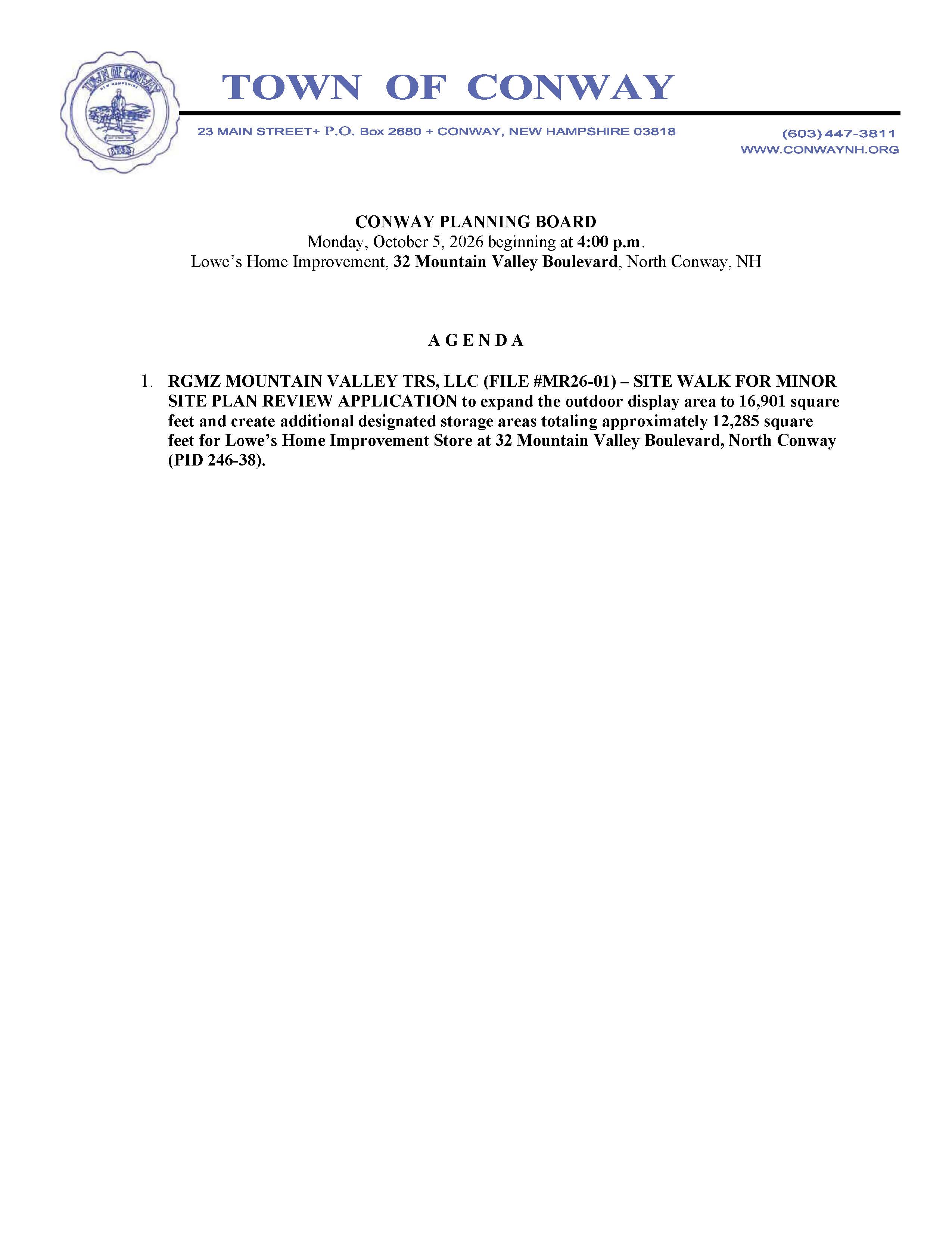 October 5, 2026 Planning Board agenda