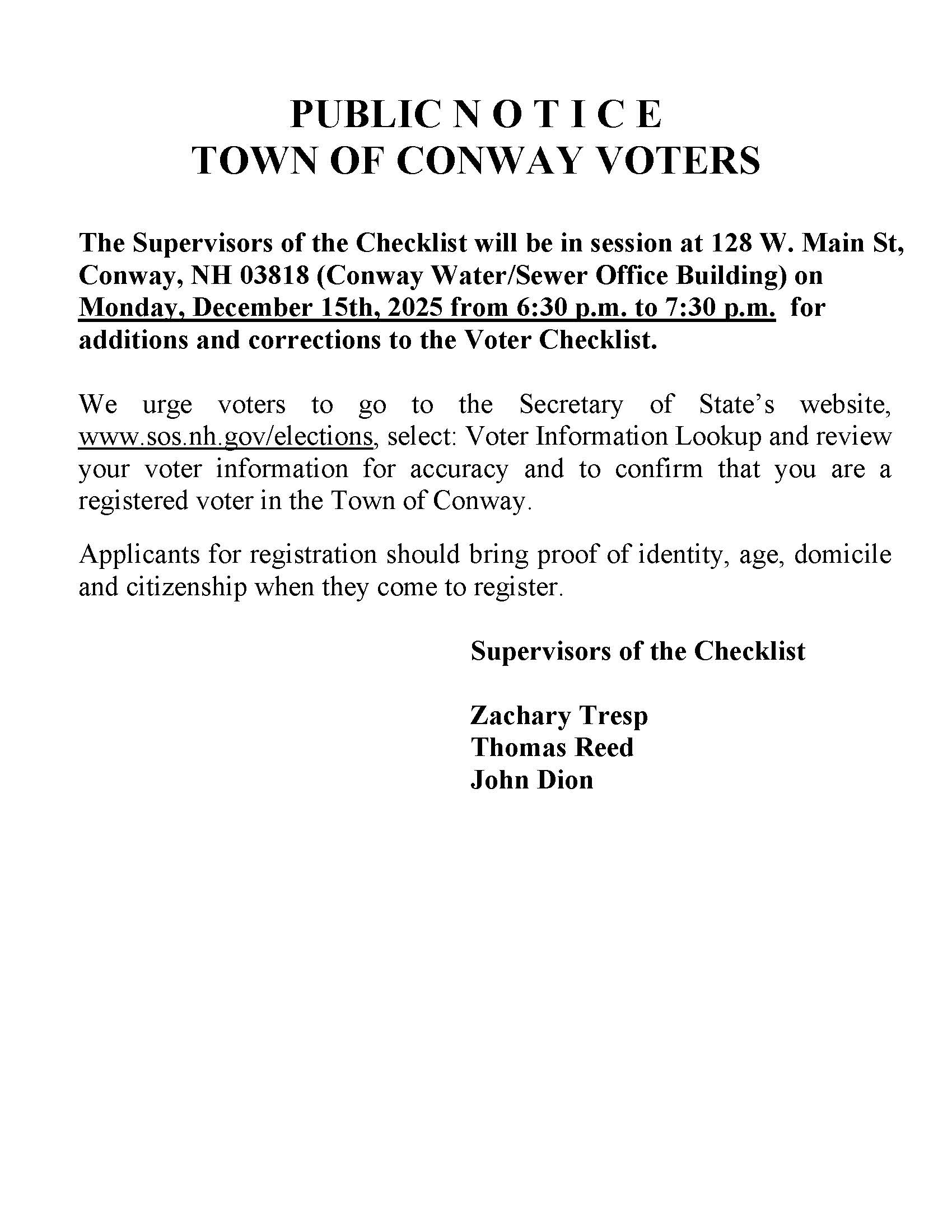 Supervisor's of the Checklist