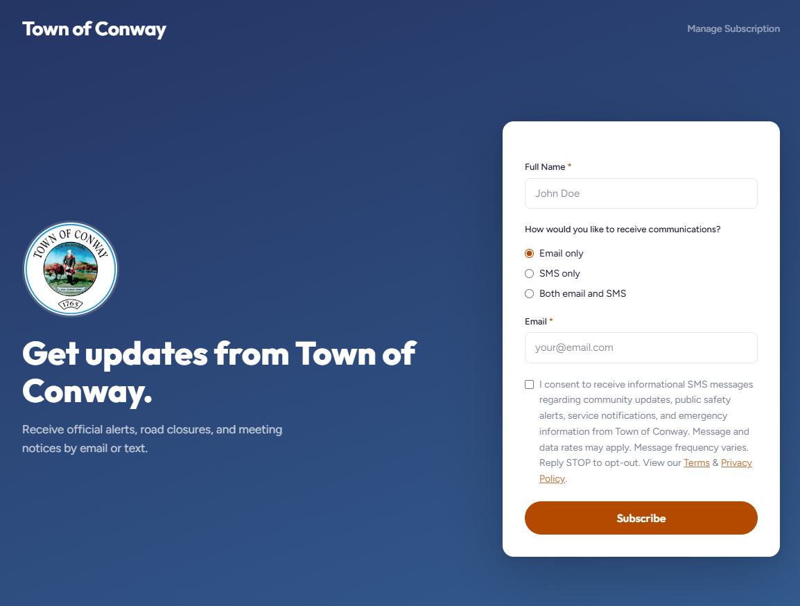Broadcast subscription page