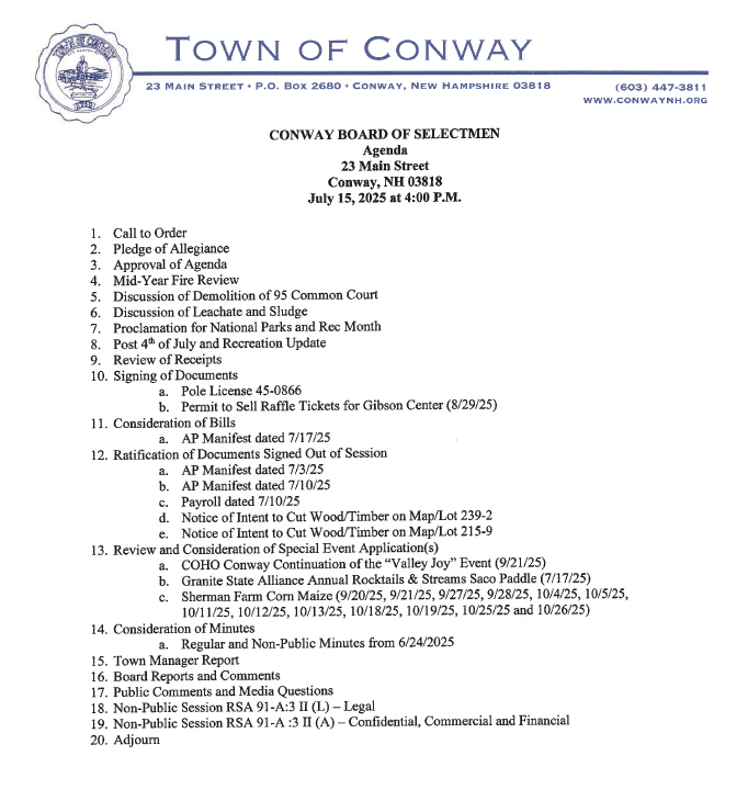Agenda Board of Selectmen