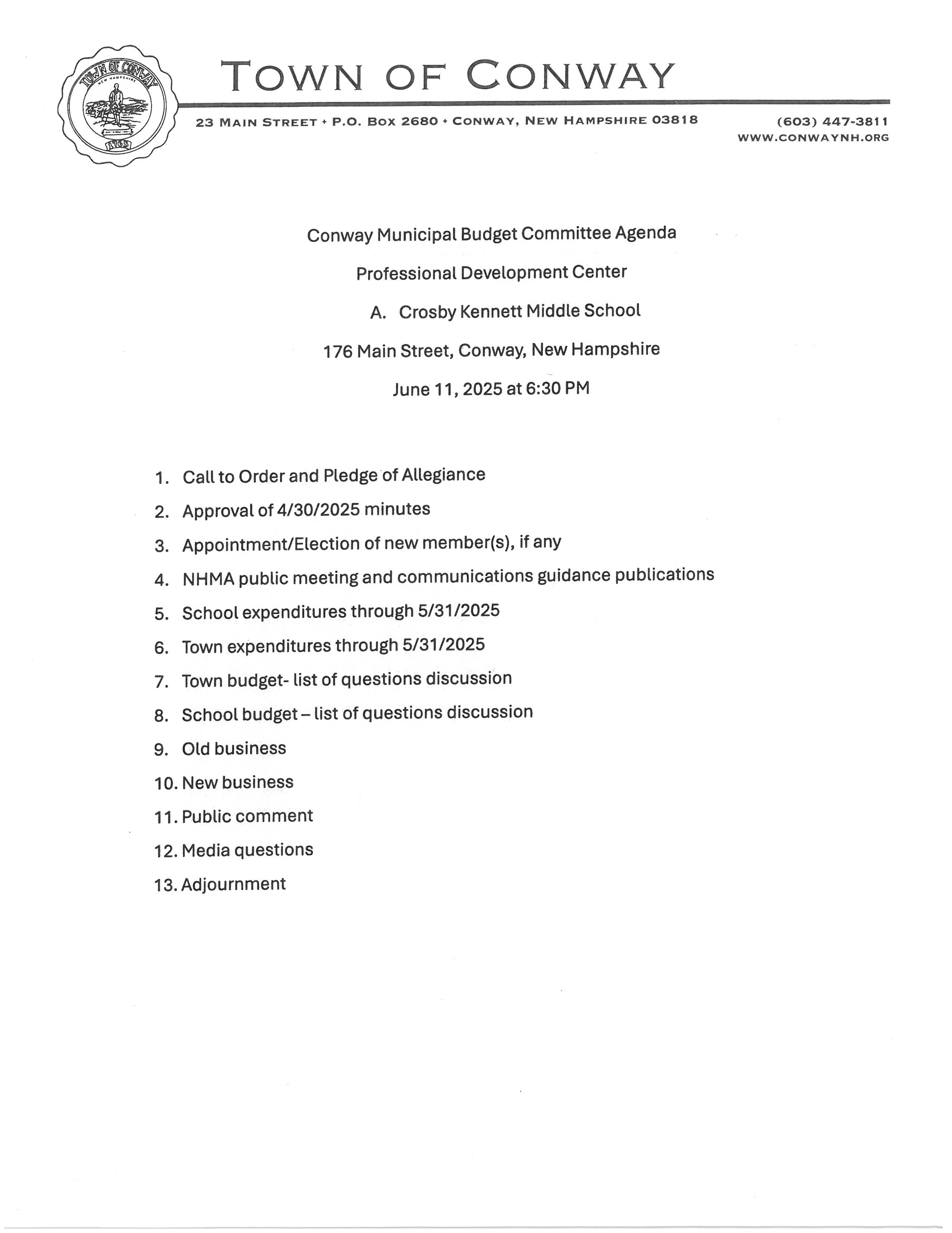 Budget Committee Agenda