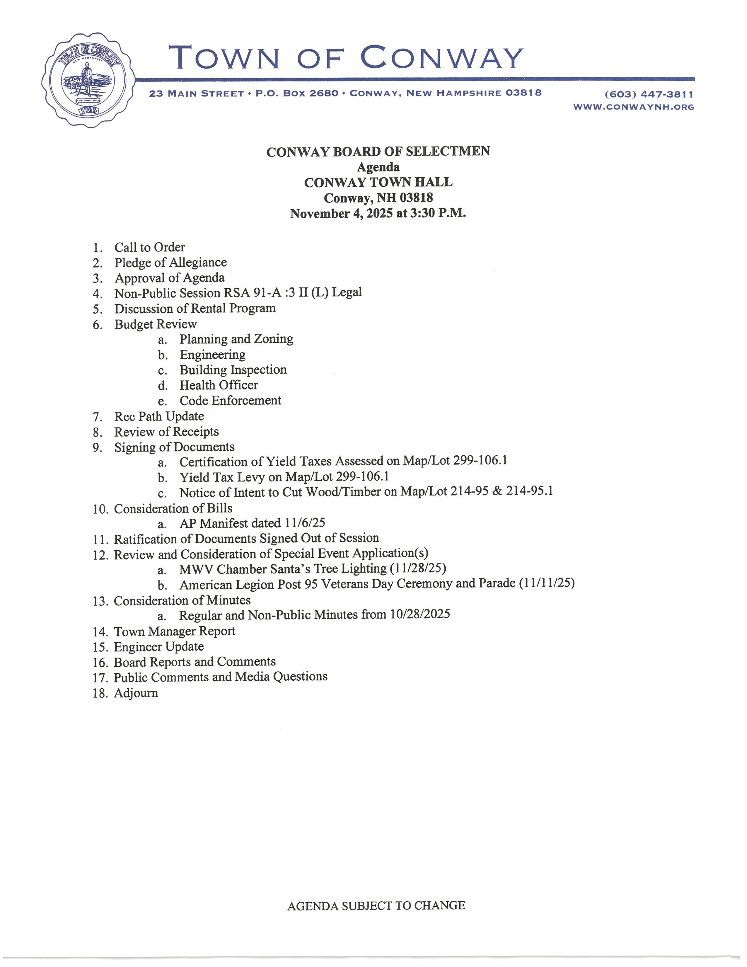 Agenda Board of Selectmen