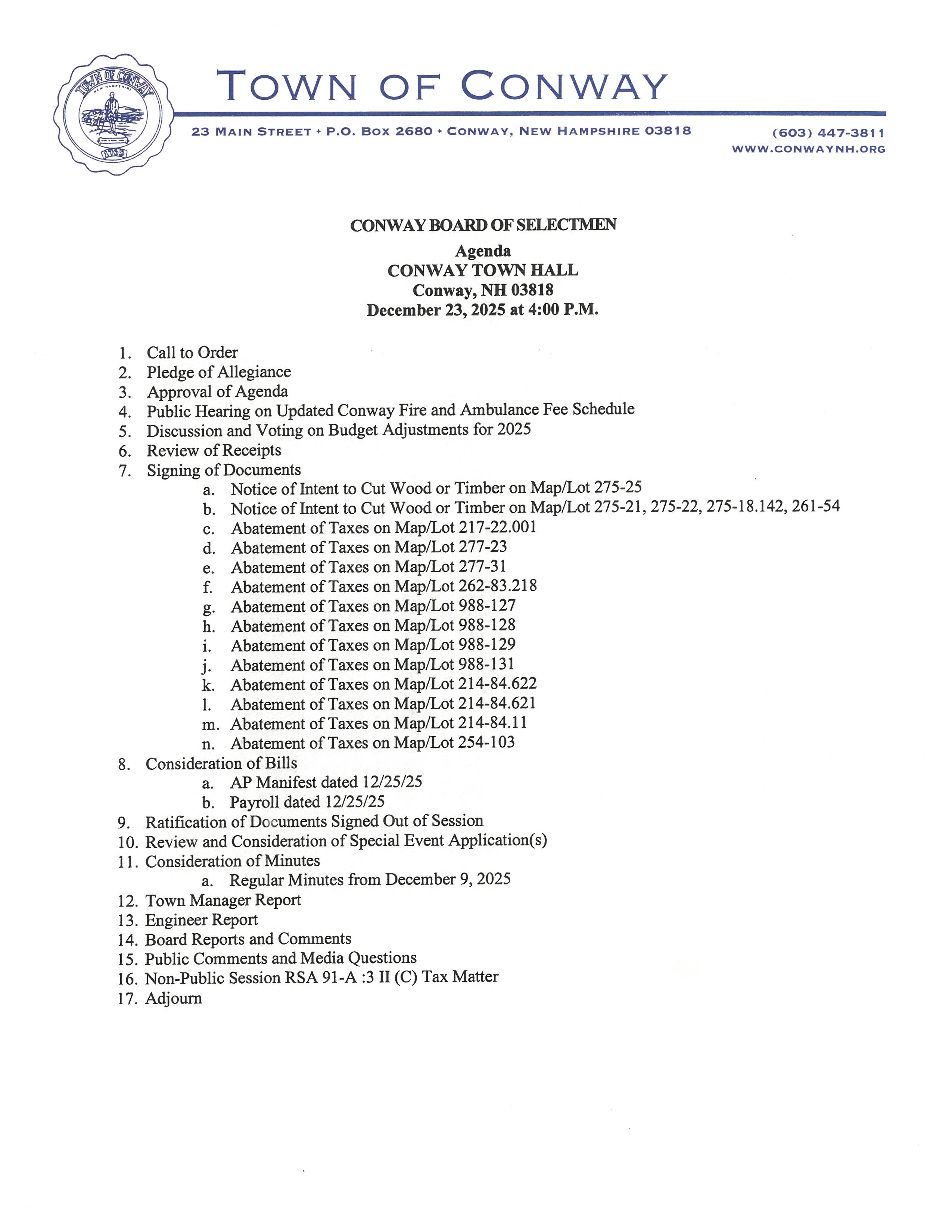 Agenda Board of Selectmen 