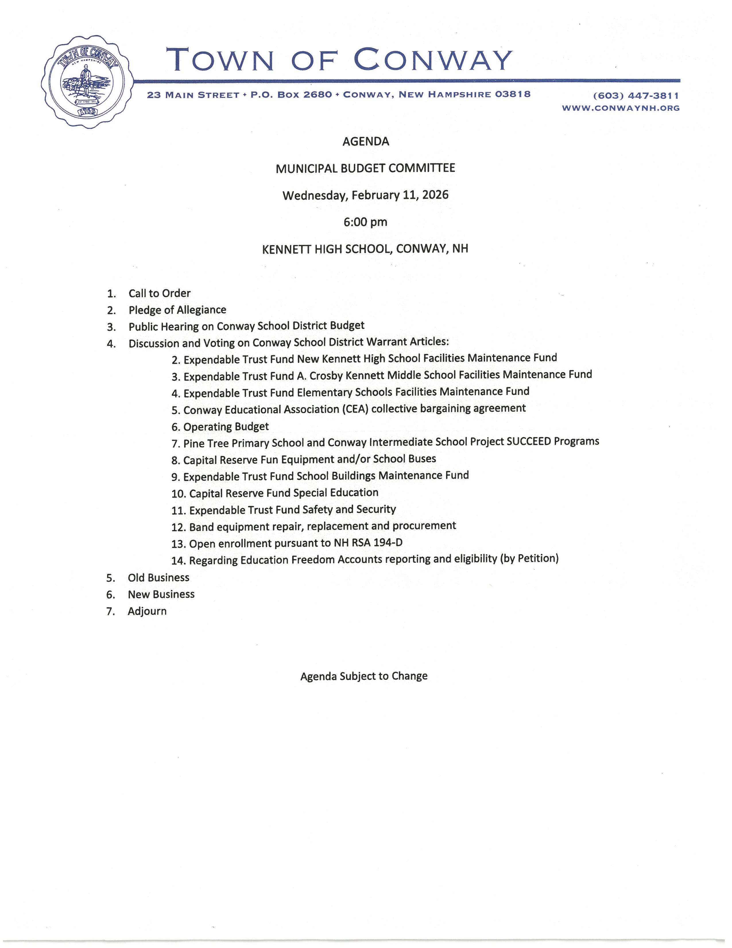 Public Hearing Agenda