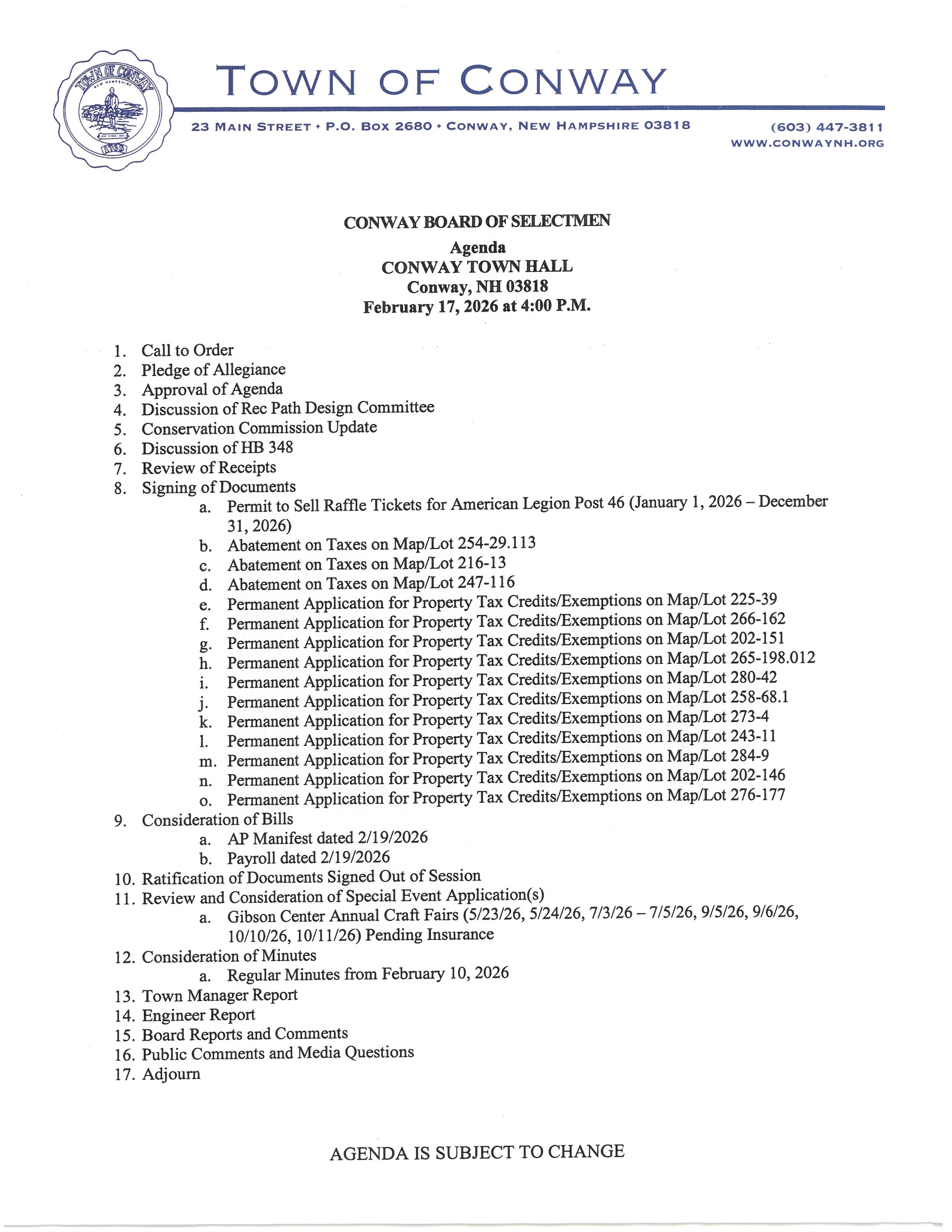 Agenda Board of Selectmen 