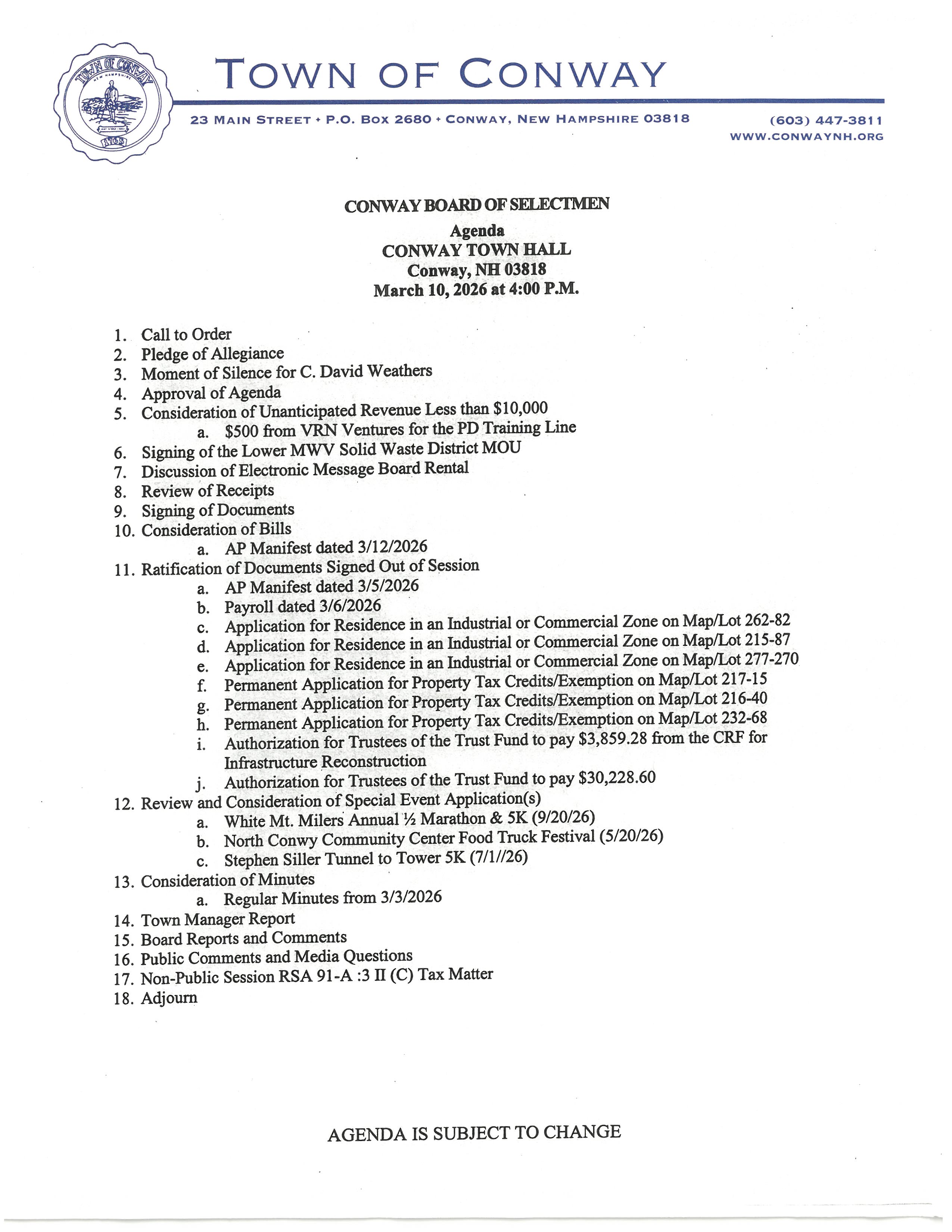 Agenda Board of Selectmen 