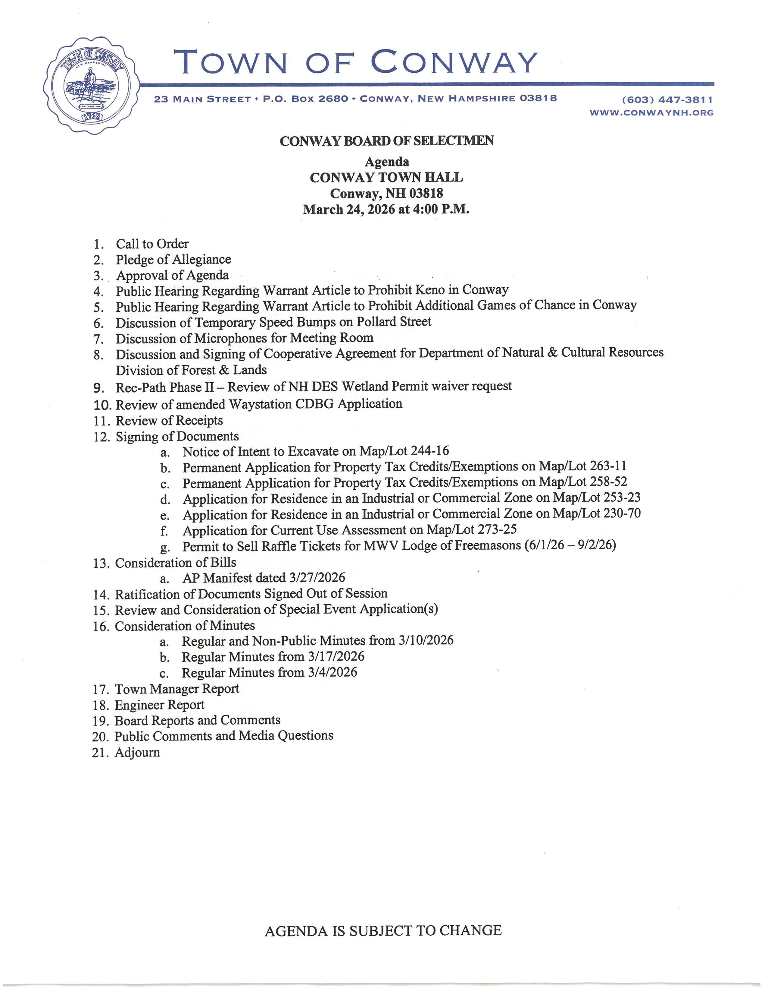 Agenda Board of Selectmen 