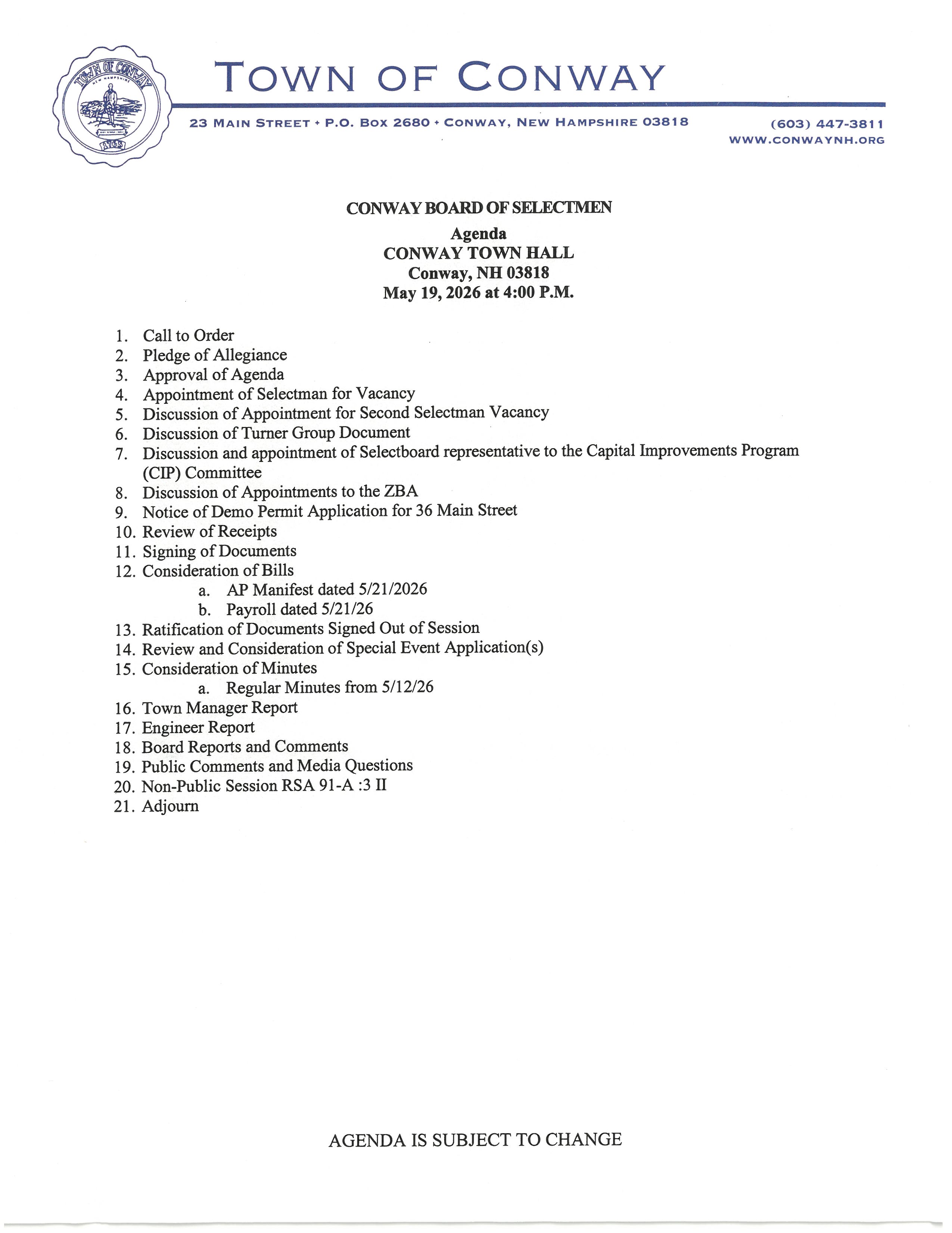 BOS Agenda